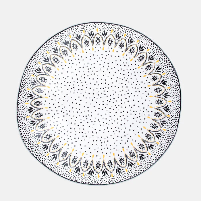 SARA MILLER Artisanne Noir Mandala Yuvarlak Servis Kasesi - Büyük Boy