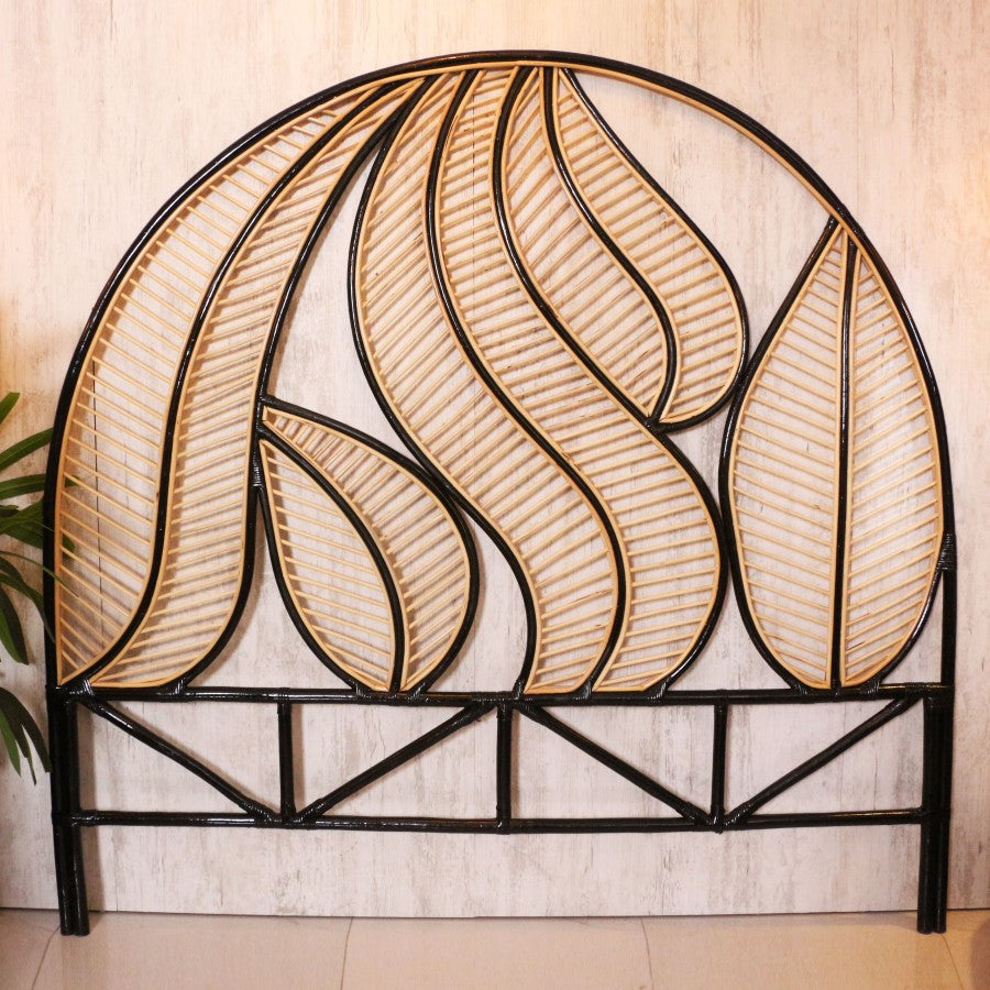 Siyah Yaprak Doğal Rattan Yatak Başlığı 180x170 cm