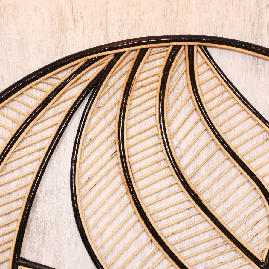 Siyah Yaprak Doğal Rattan Yatak Başlığı 180x170 cm