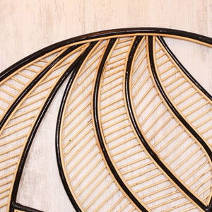 Siyah Yaprak Doğal Rattan Yatak Başlığı 180x170 cm