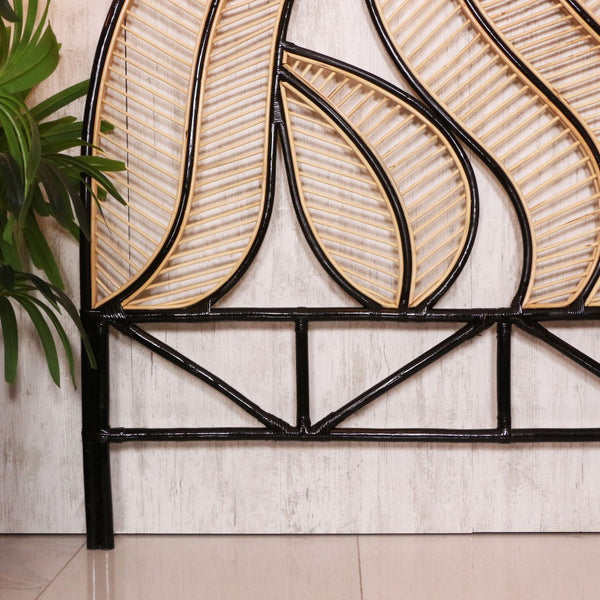Siyah Yaprak Doğal Rattan Yatak Başlığı 180x170 cm