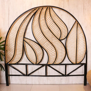 Siyah Yaprak Doğal Rattan Yatak Başlığı 180x170 cm