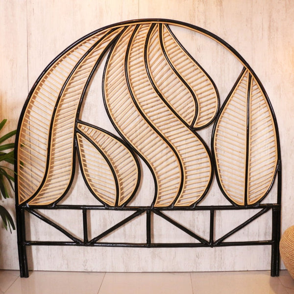 Siyah Yaprak Doğal Rattan Yatak Başlığı 180x170 cm
