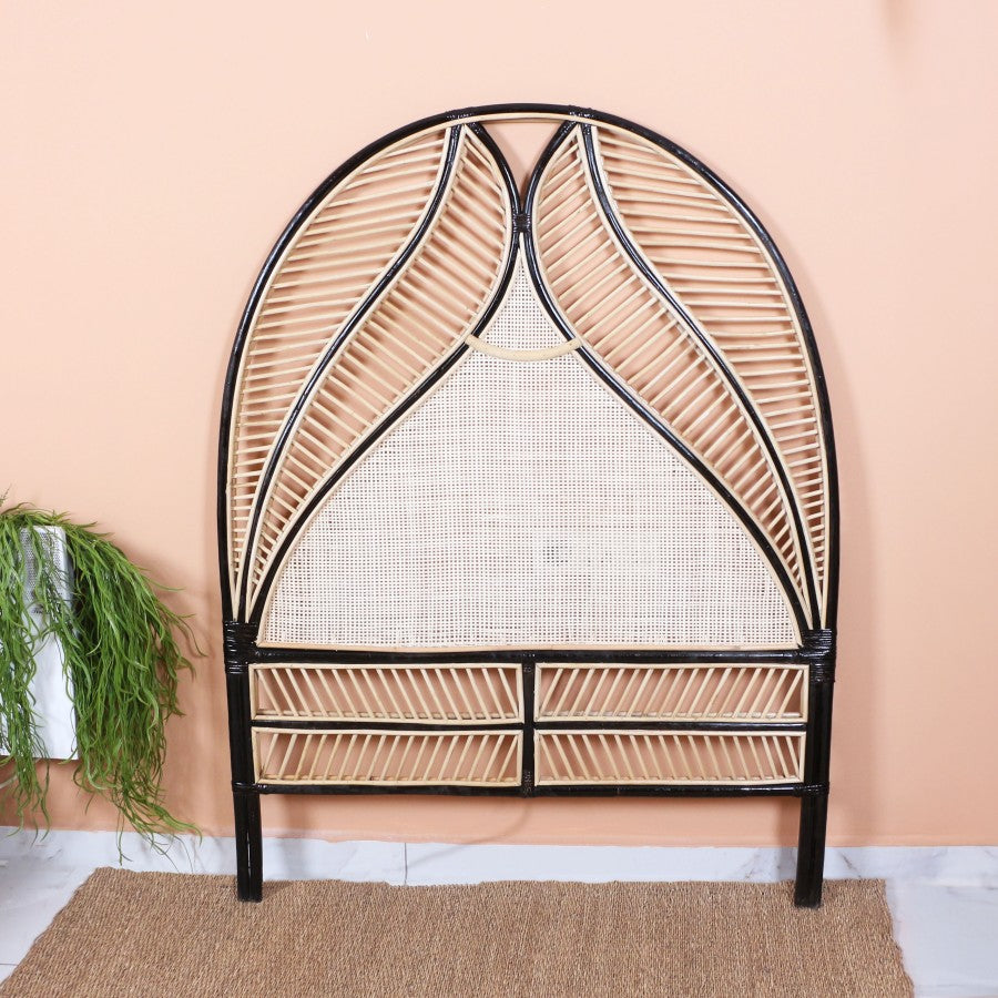 Siyah Elisa Doğal Rattan & Hazeran Yatak Başlığı 160x175 cm