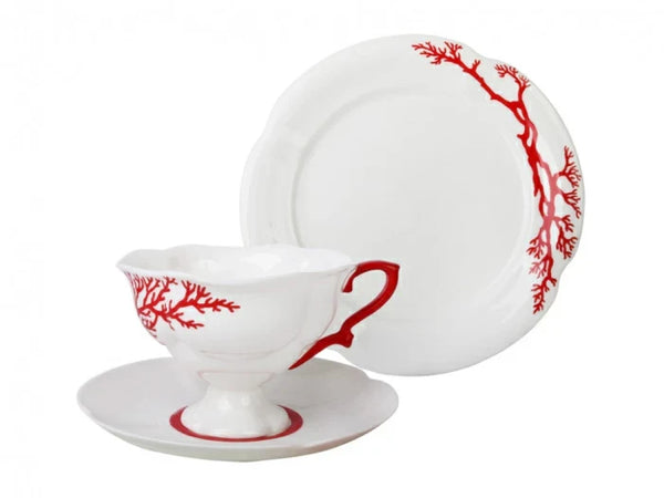 IMPERIAL PORCELAIN - Üç Parçalı Çay Seti Natasha Çizimi Mercan