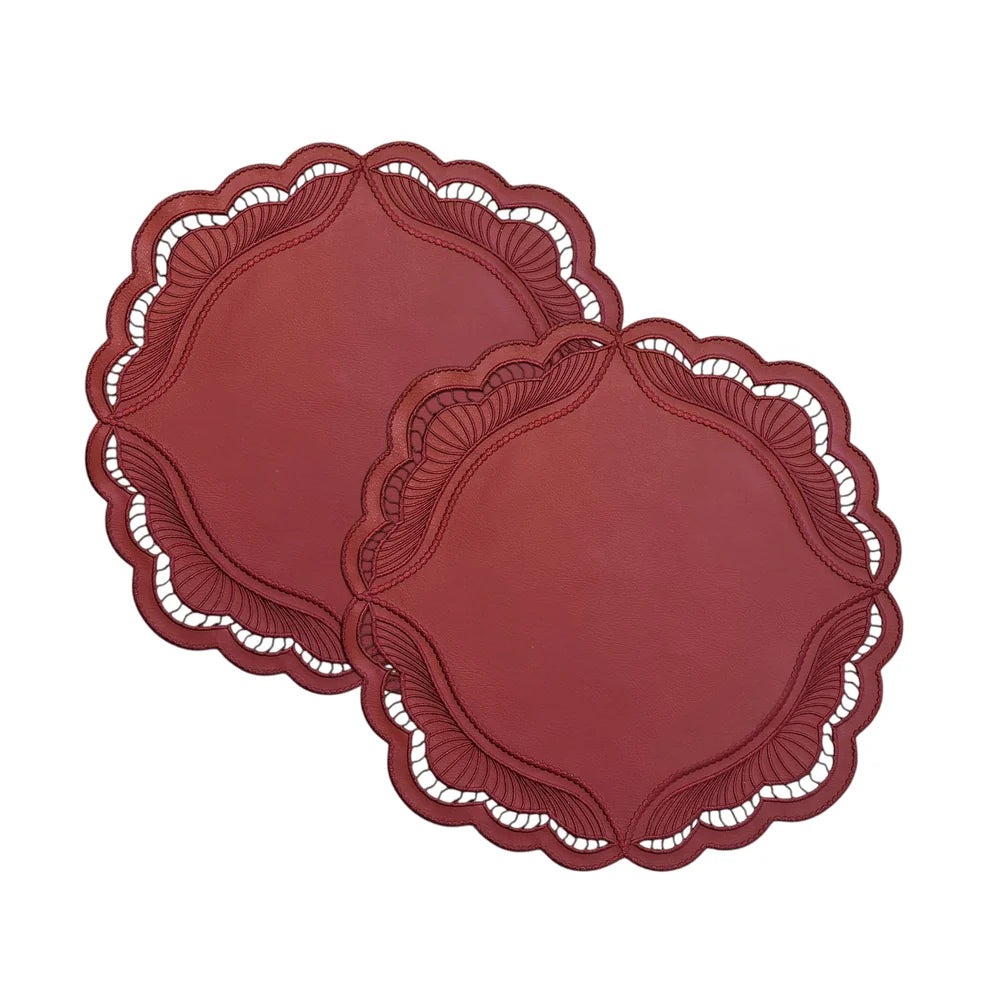 PONET MAISON  - Plum Mürdüm 2'li Supla Model Nakışlı Deri Amerikan Servis
