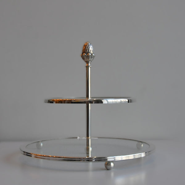 Gümüş İki Katlı Camlı Sunumluk