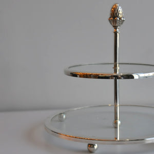 Gümüş İki Katlı Camlı Sunumluk