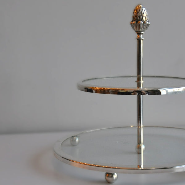 Gümüş İki Katlı Camlı Sunumluk