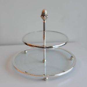 Gümüş İki Katlı Camlı Sunumluk