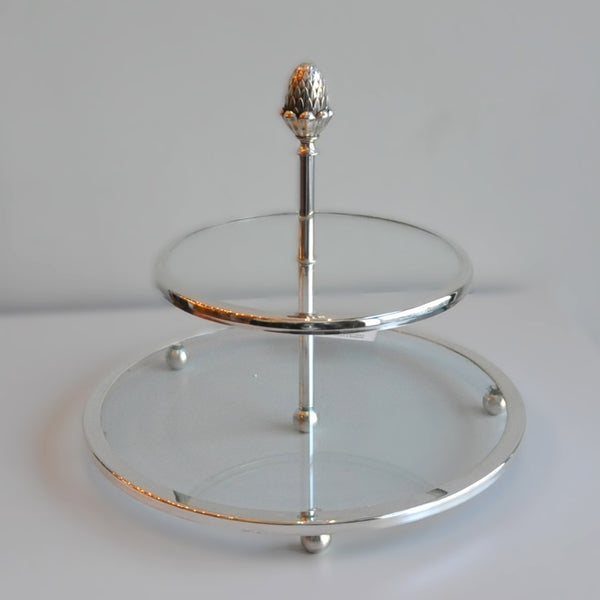 Gümüş İki Katlı Camlı Sunumluk