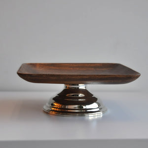 Ahşap Gümüş Ayak Detaylı Kare Sunum Tabağı