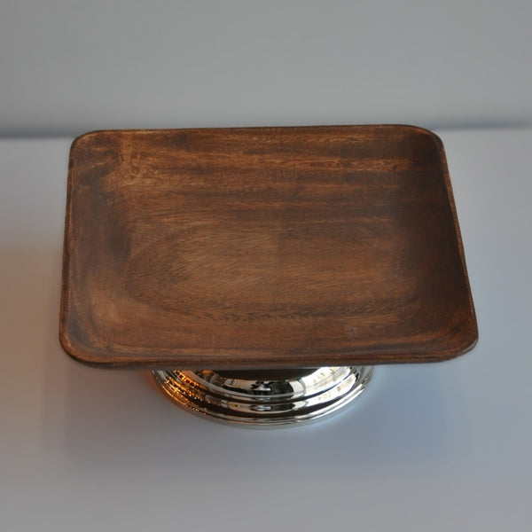 Ahşap Gümüş Ayak Detaylı Kare Sunum Tabağı