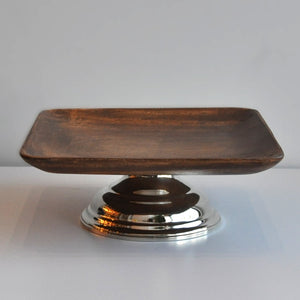 Ahşap Gümüş Ayak Detaylı Kare Sunum Tabağı