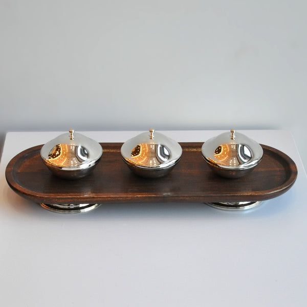 Ahşap Gümüş Ayaklı 3'lü Çerezlik/Mezelik