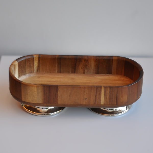 Ahşap Gümüş Detaylı Ekmeklik/Çok Amaçlı Dikdörtgen Tabak