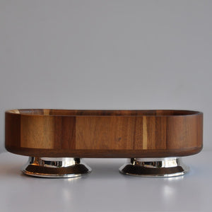 Ahşap Gümüş Detaylı Ekmeklik/Çok Amaçlı Dikdörtgen Tabak