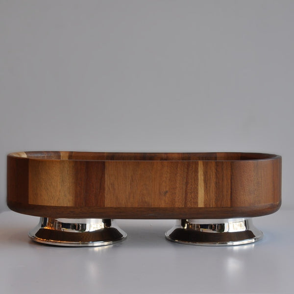 Ahşap Gümüş Detaylı Ekmeklik/Çok Amaçlı Dikdörtgen Tabak