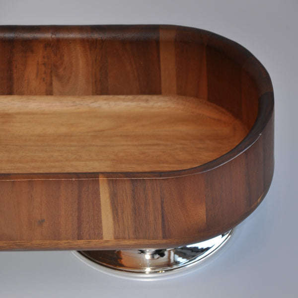 Ahşap Gümüş Detaylı Ekmeklik/Çok Amaçlı Dikdörtgen Tabak