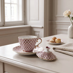 IMPERIAL PORCELAIN - Kapaklı Çay Fincanı ve Tabağı Kırmızı