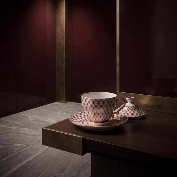 IMPERIAL PORCELAIN - Kapaklı Çay Fincanı ve Tabağı Kırmızı
