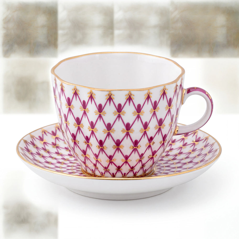 IMPERIAL PORCELAIN - Kırmızı Ağ Desen Kahve Fincanı