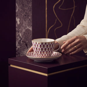 IMPERIAL PORCELAIN - Kırmızı Ağ Desen Kahve Fincanı