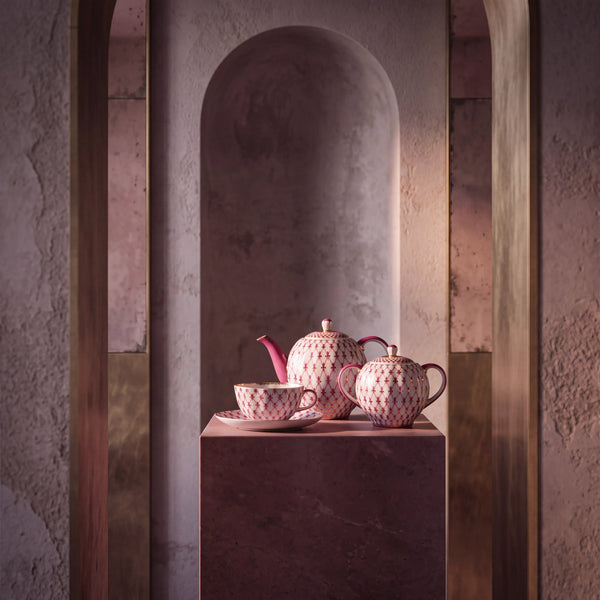 IMPERIAL PORCELAIN - Lale Kırmızı Ağ Çay Takımı 6/20