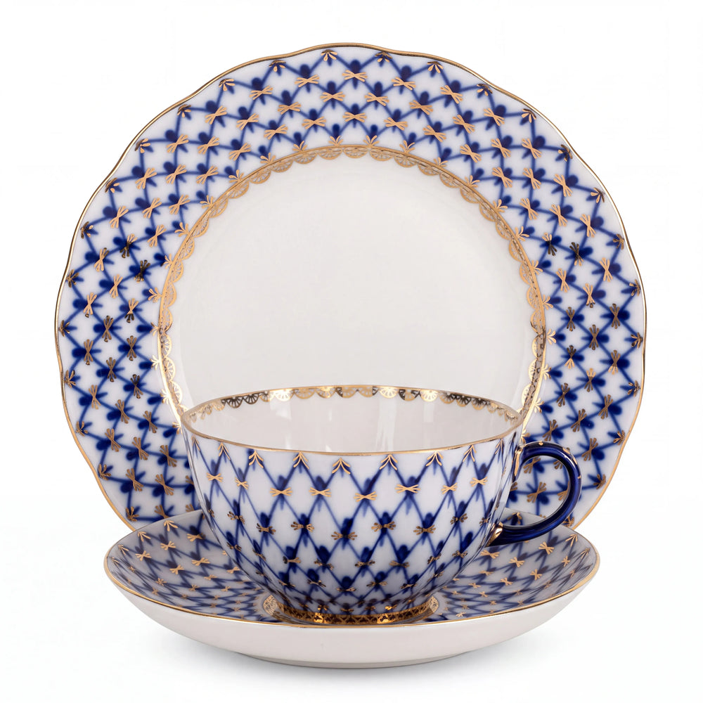 IMPERIAL PORCELAIN - Çay Seti Tulip Cobalt Net Trio