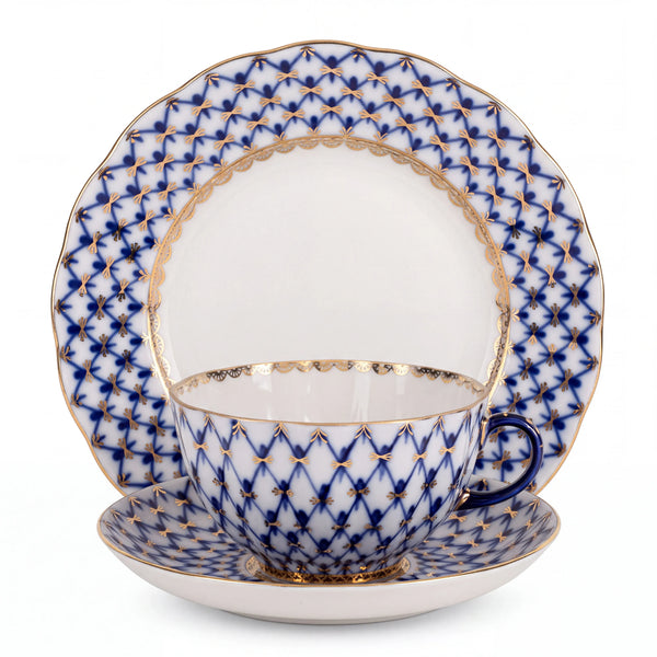 IMPERIAL PORCELAIN - Çay Seti Tulip Cobalt Net Trio