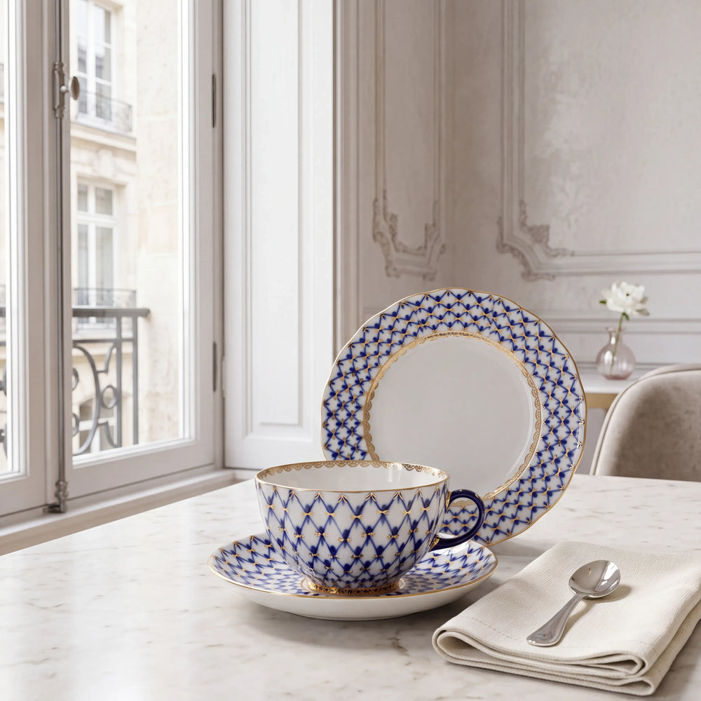 IMPERIAL PORCELAIN - Çay Seti Tulip Cobalt Net Trio