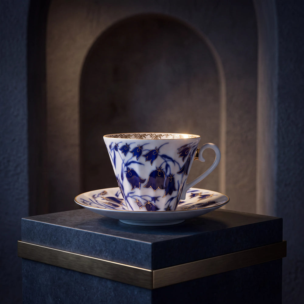IMPERIAL PORCELAIN - Çay Fincanı Radyal Mavi Çan Çiçekleri