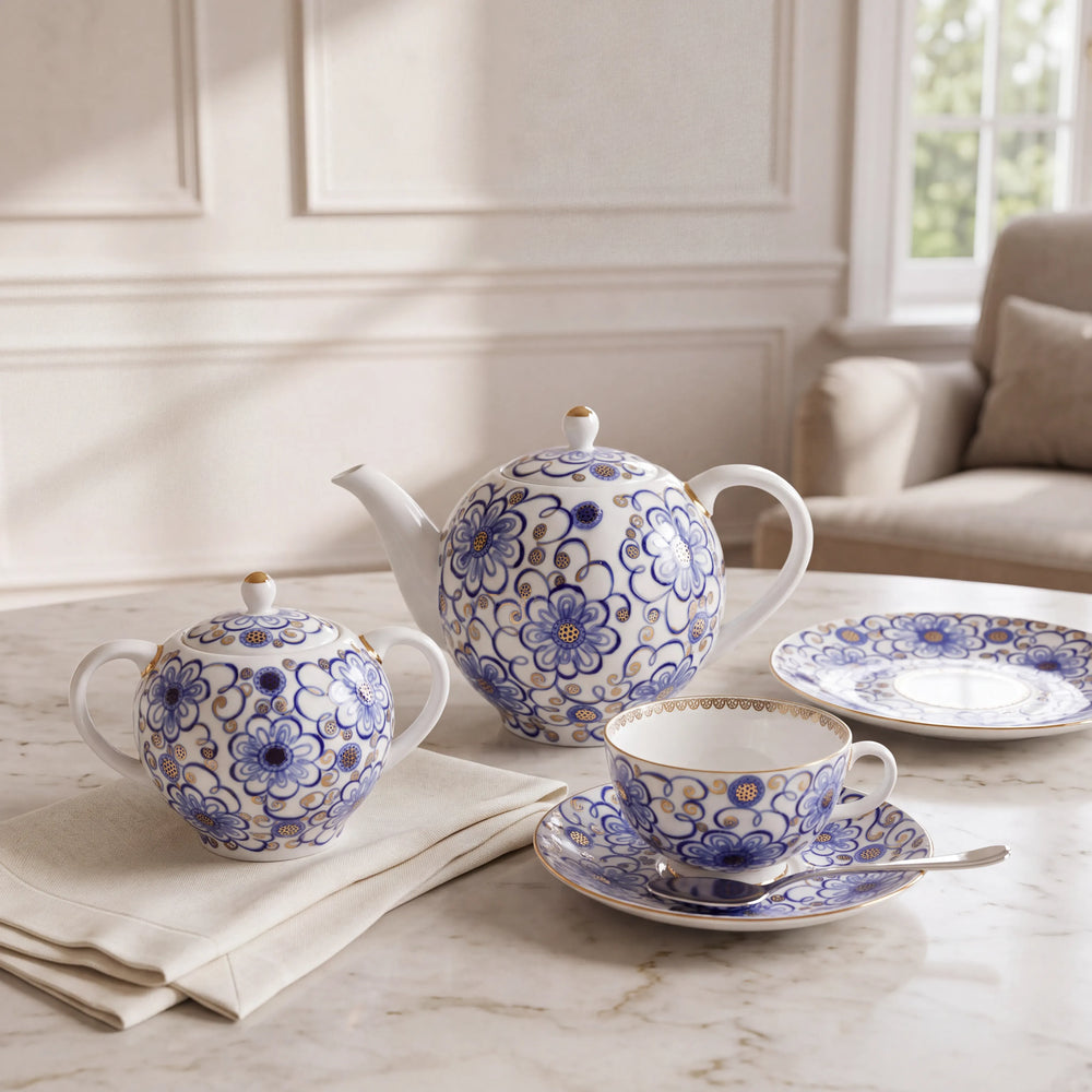 IMPERIAL PORCELAIN - Lale Form Kıvrımlı Dal Çay Seti 6 Kişilik/20 Parça