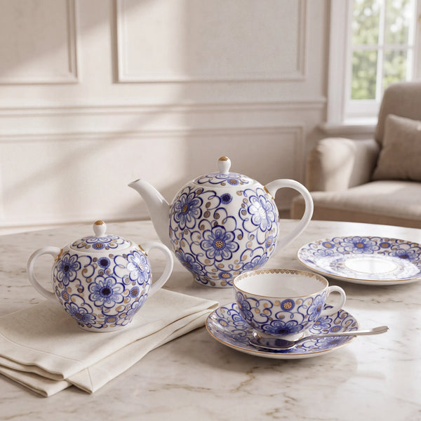 IMPERIAL PORCELAIN - Lale Form Kıvrımlı Dal Çay Seti 6 Kişilik/20 Parça