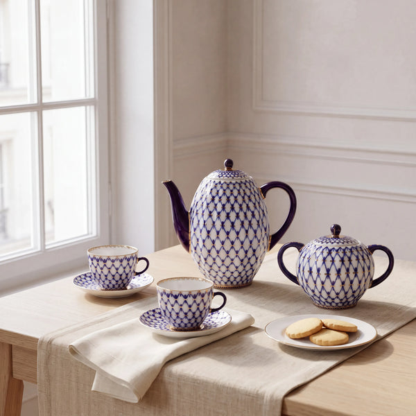 IMPERIAL PORCELAIN - Kahve Seti Lale Form Cobalt Net 6/20
