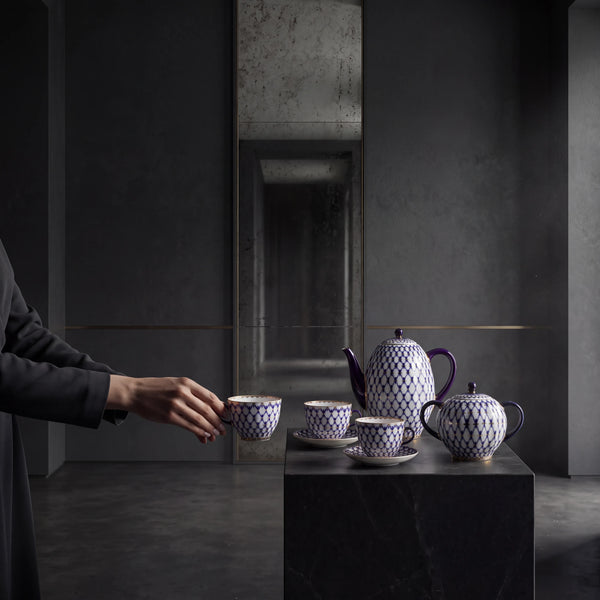 IMPERIAL PORCELAIN - Kahve Seti Lale Form Cobalt Net 6/20