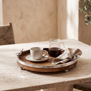 PONET MAISON - Ahşap Gümüş Ayak ve Kulp Detaylı Sunum/Peynir Tabağı