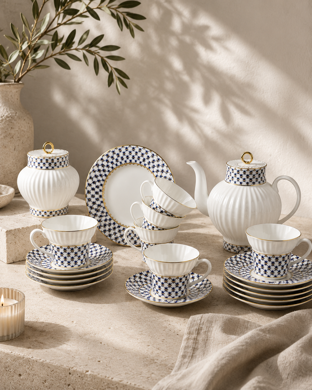 IMPERIAL PORCELAIN - Çay Takımı Dalga Cobalt Net 6/20