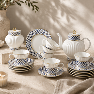IMPERIAL PORCELAIN - Cobalt Net Dalga Çay Takımı 6/20