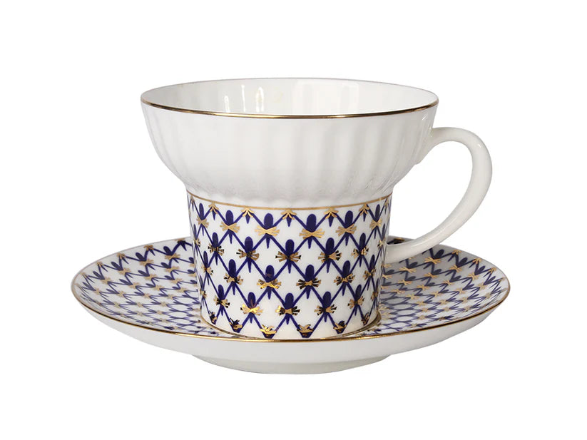 IMPERIAL PORCELAIN Fincan ve Tabak Dalgalı Kobalt Net