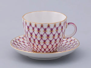 IMPERIAL PORCELAIN - Kırmızı Ağ Desen Kahve Fincanı