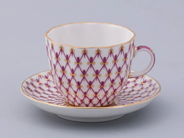 IMPERIAL PORCELAIN - Kırmızı Ağ Desen Kahve Fincanı